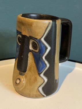 Mara Sculpted Pottery Mug Stein 15oz - Dark Tribal Mask